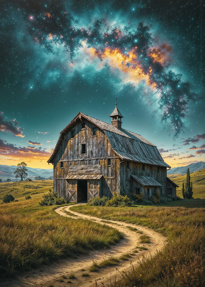 Rustic Barn Under Starry Sky
