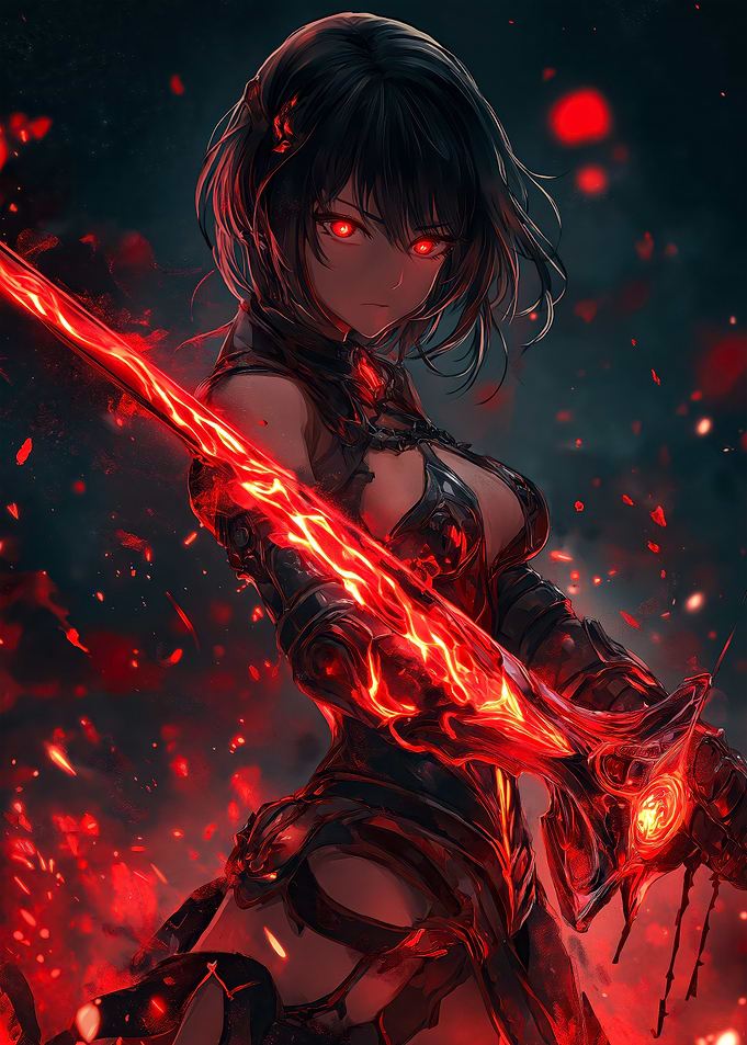 Anime Girl with Flaming Sword