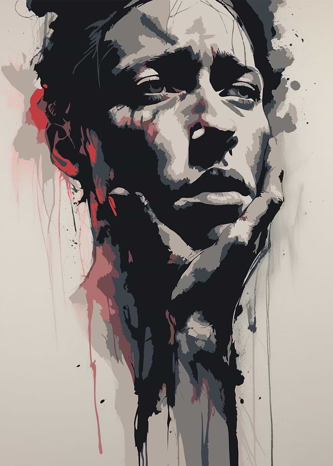 Abstract Portrait with Red Splashes
