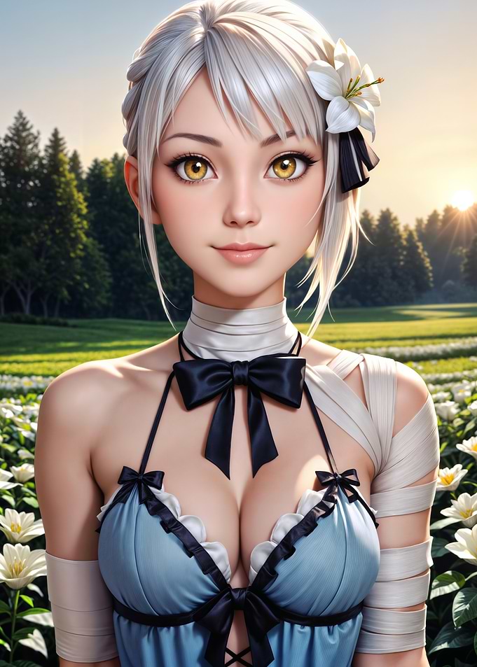 Anime Girl with White Flowers