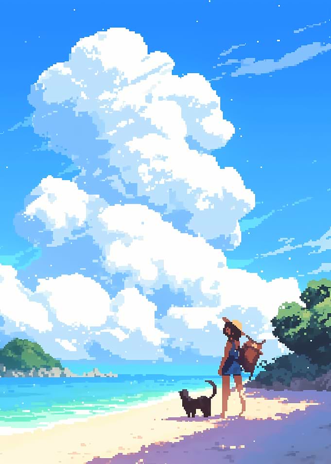 Pixel Art Beach Scene