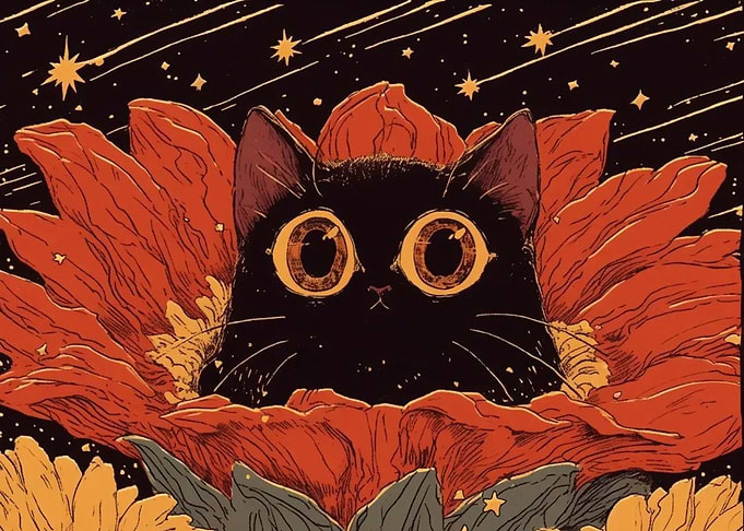 Black Cat in Flower