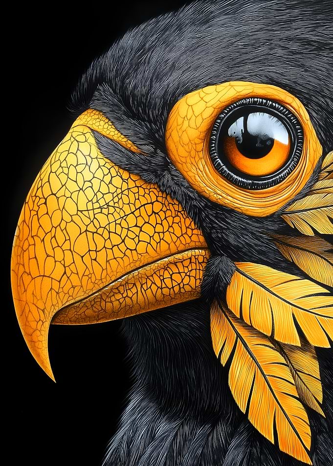 Black and Gold Bird Portrait