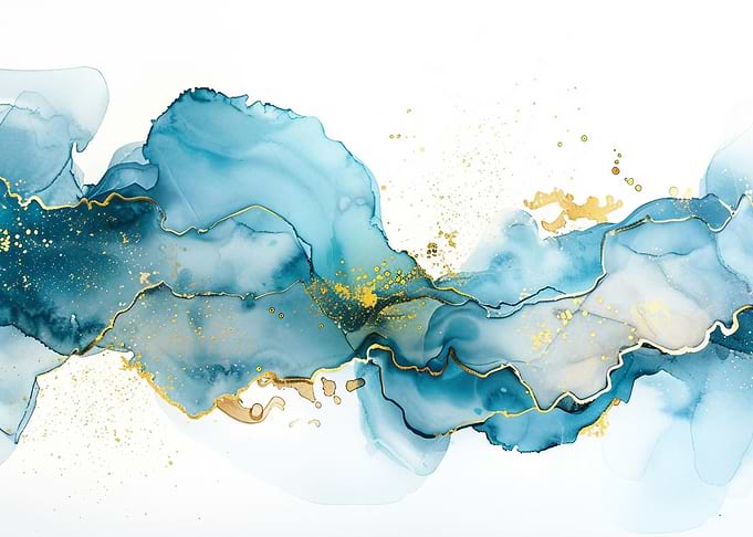 Abstract Blue and Gold Ink Art