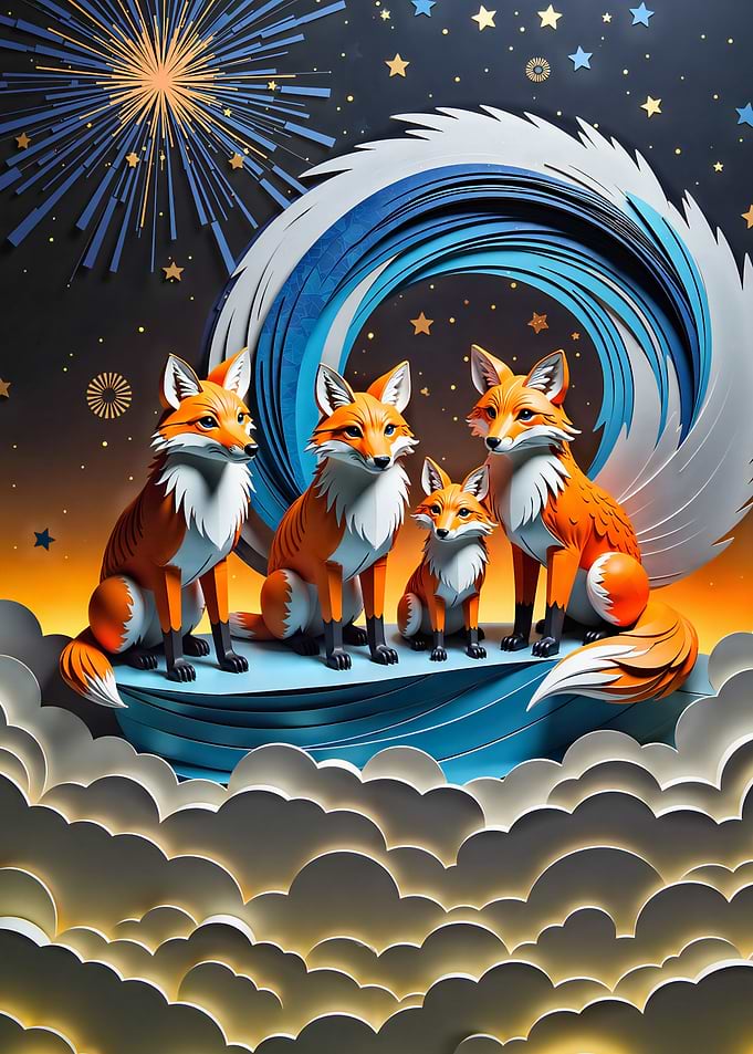 Fox Family Paper Art