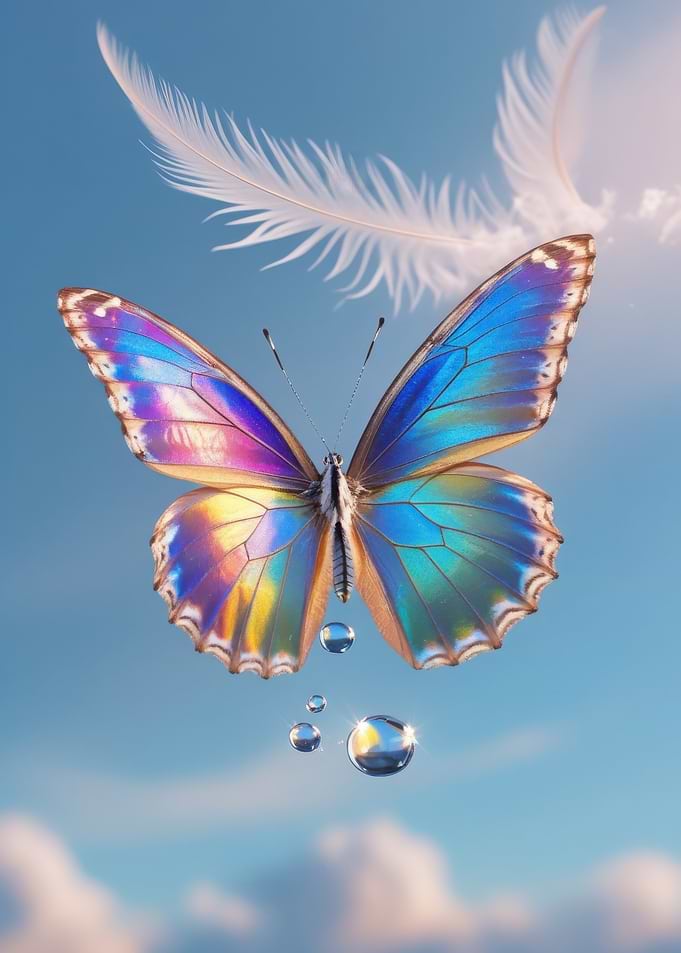 Rainbow Butterfly with Dew Drops