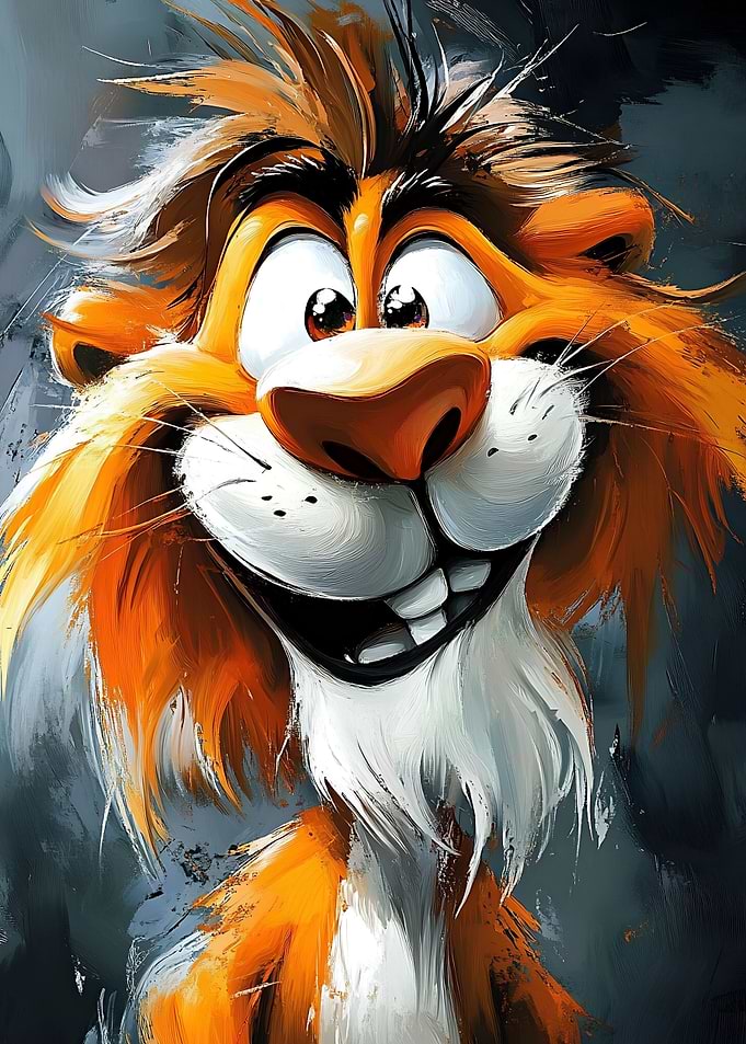 Smiling Cartoon Lion Oil Painting