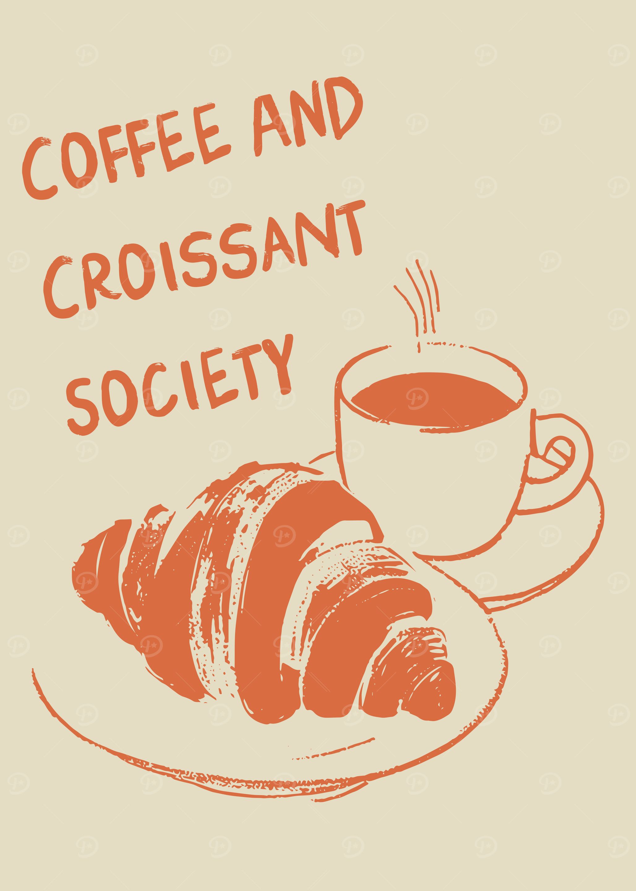 Coffee and Croissant Society – Vintage Café Print
