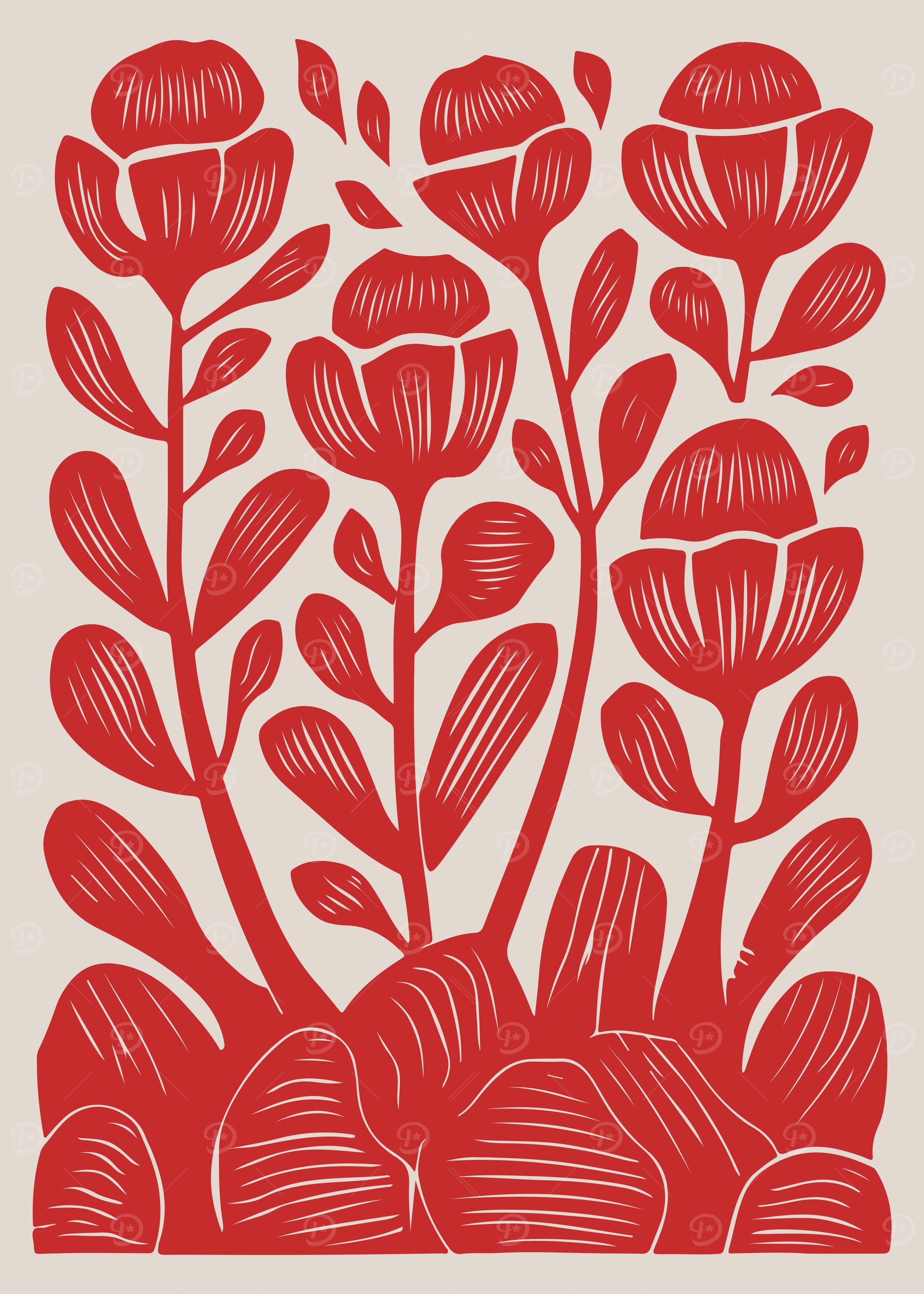 Modern Folk Botanical Print – Rustic Red