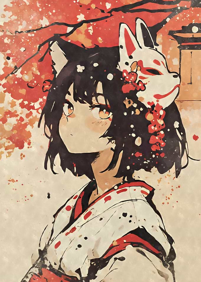 Kitsune Girl Kimono Fox Mask