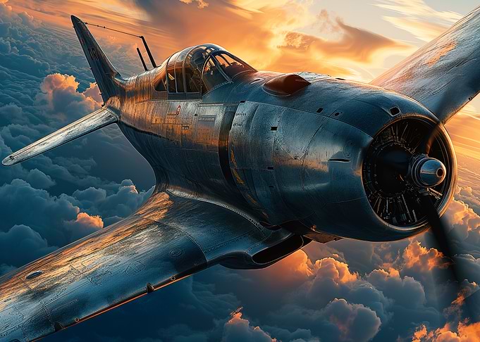 Vintage Airplane Sunset Flight