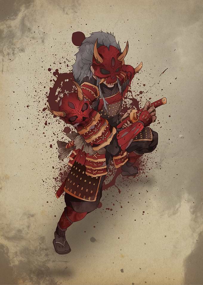 Samurai with Red Mask