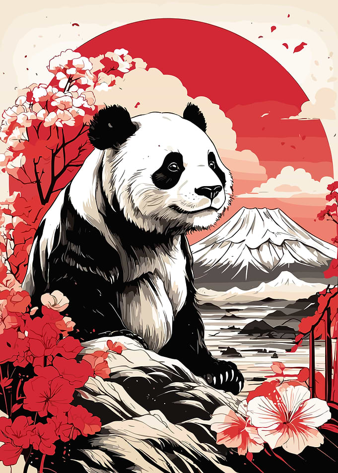 Panda and Mount Fuji