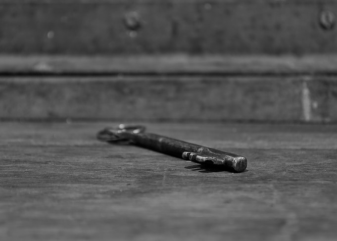 Old Key on Wood