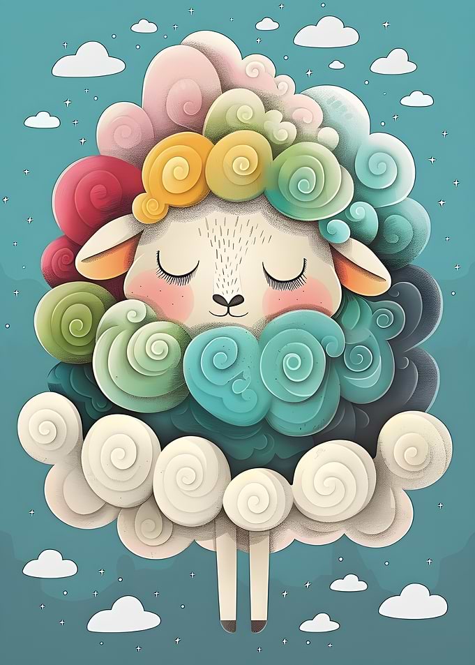 Rainbow Sheep on Clouds