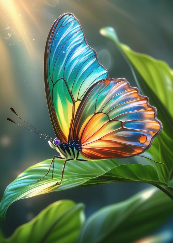 Iridescent Butterfly on Leaf