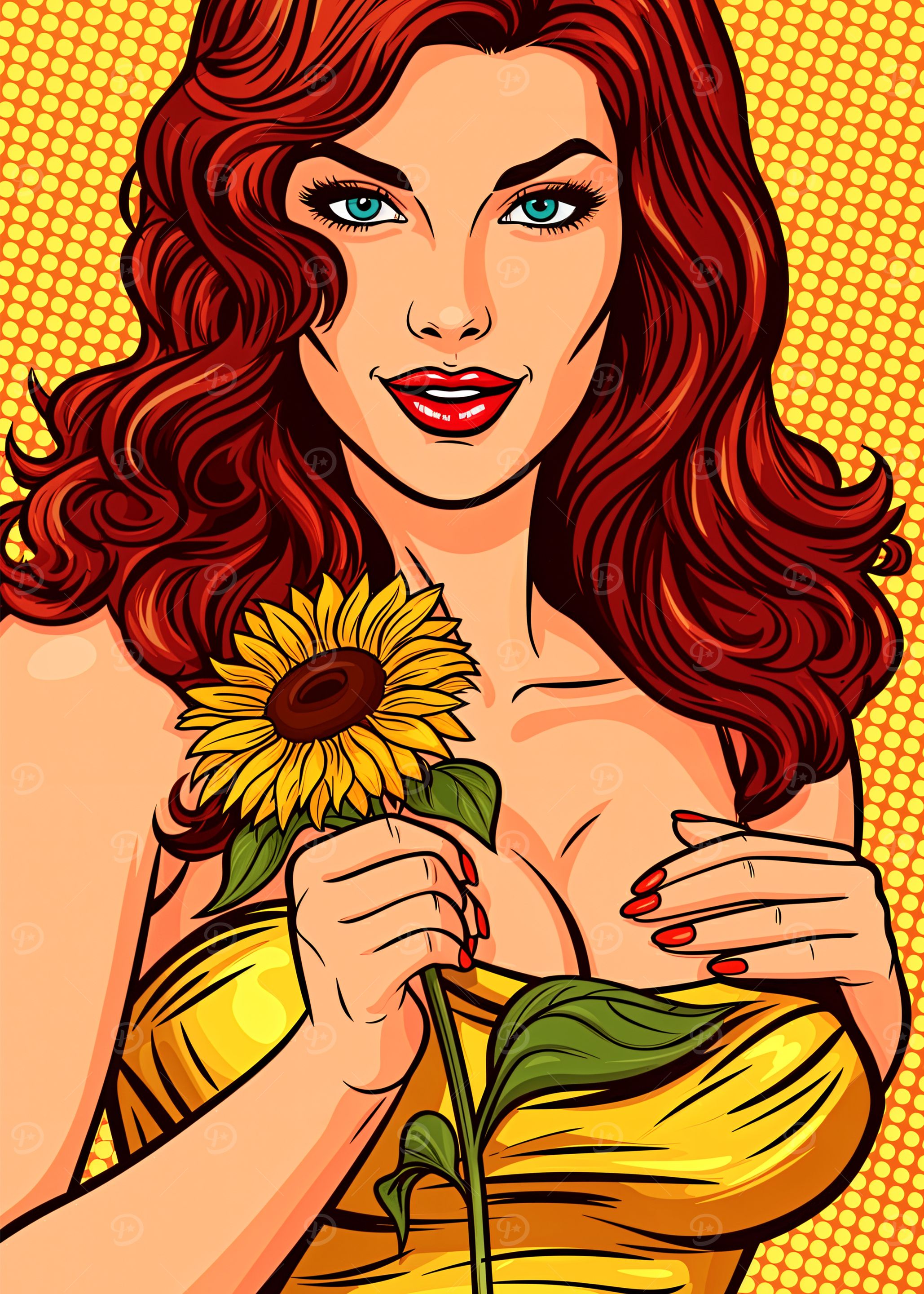 Pop Art Woman with Sunflower