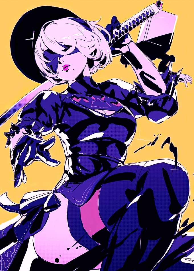 2B Cyberpunk Anime Art