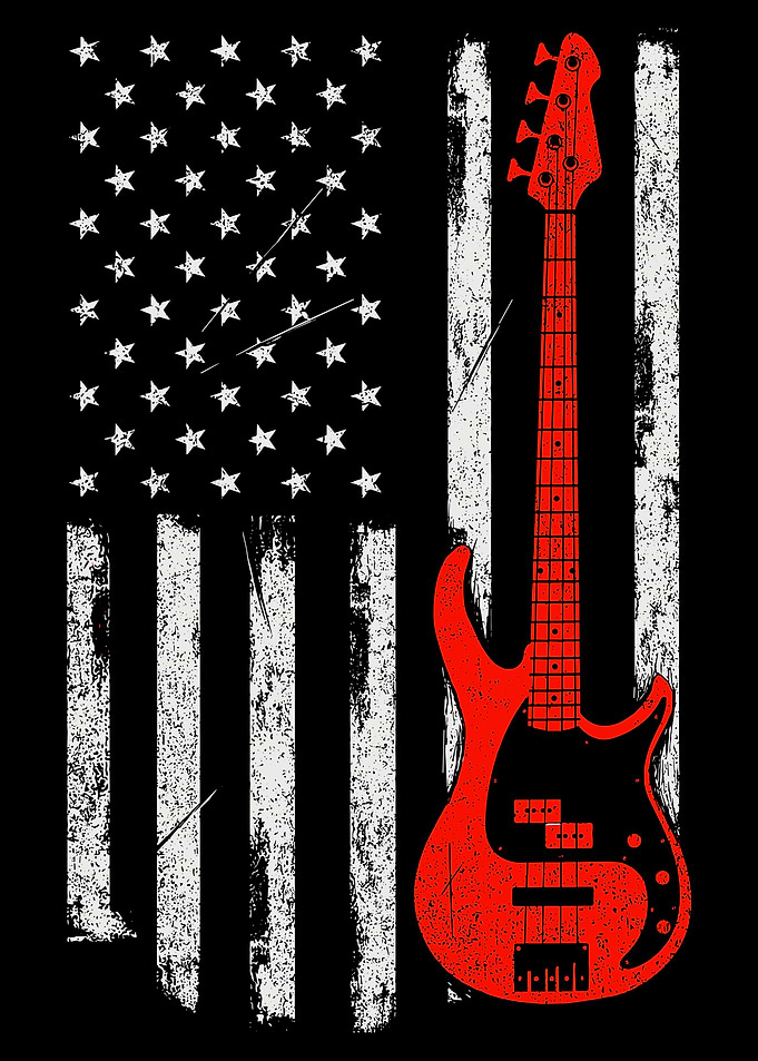 American Bass Guitar,USA American Flag Bass Guitar Player Musician, Bass Guitar Print, Gift for Bassist