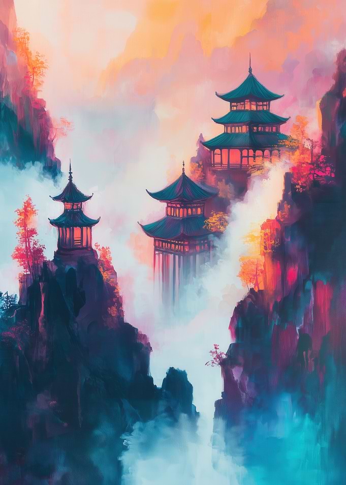 Japanese Pagodas in the Clouds