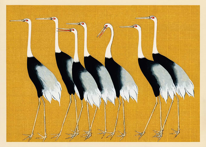 Minimalist Cranes Birds Yellow