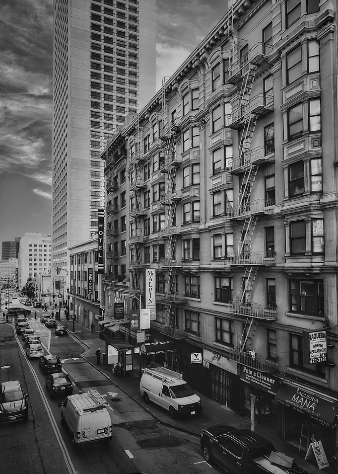 City Street with Tall Buildings