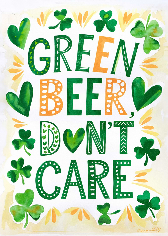 St. Patrick's Day Green Beer, Don't Care Funny Text Art Poster Wallart