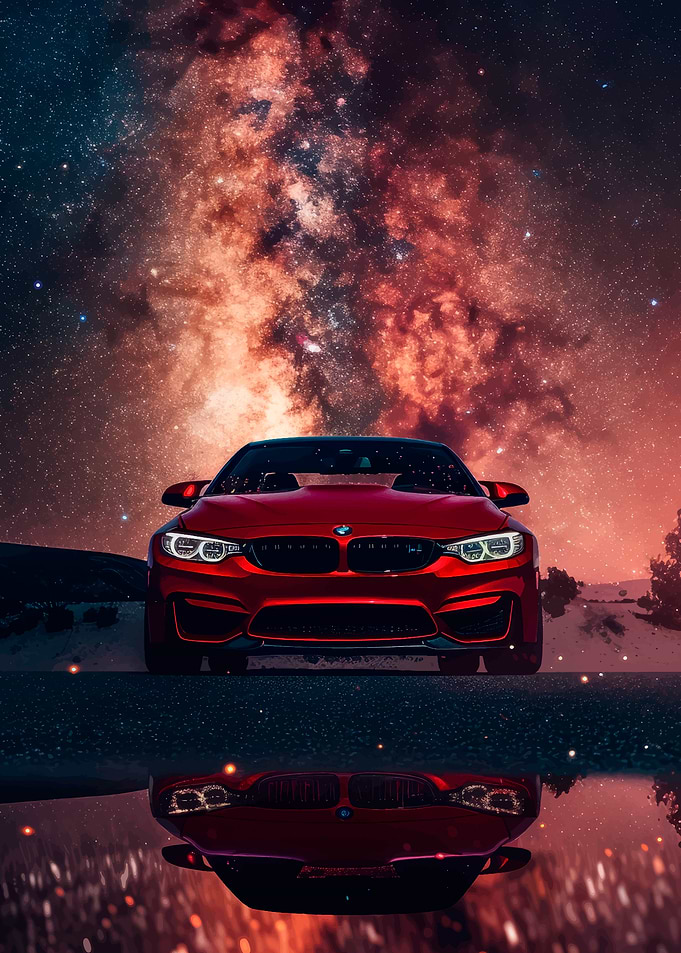 Red BMW Under Milky Way