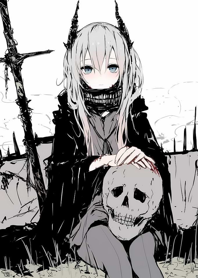 Anime Girl with Skull