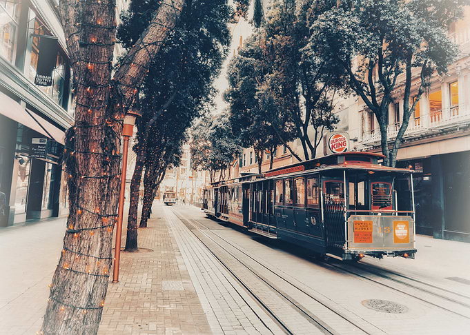 Vintage Streetcar in City