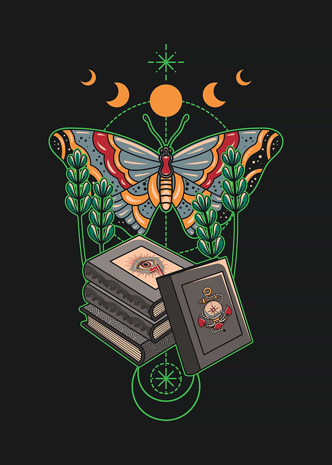Butterfly & Books Tattoo Design