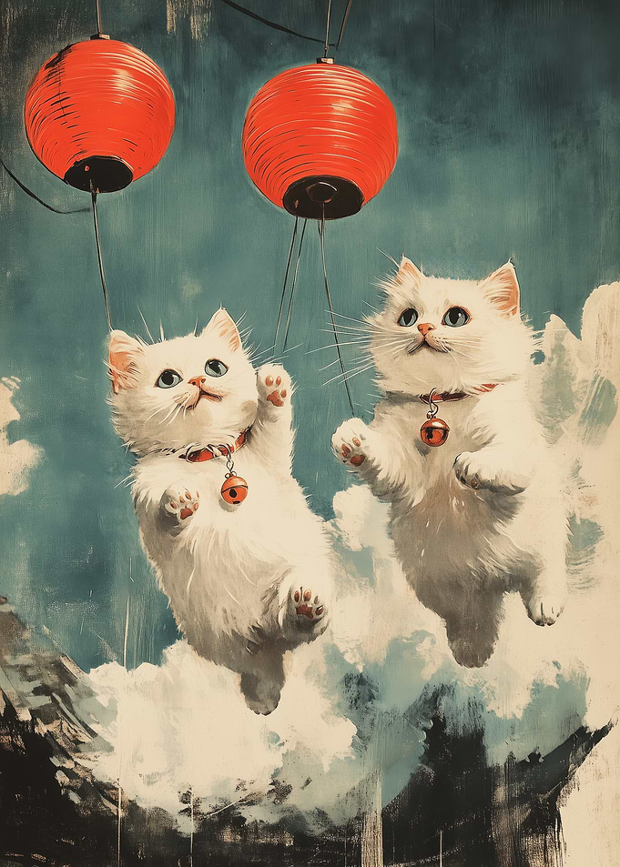 Cats Flying with Lanterns
