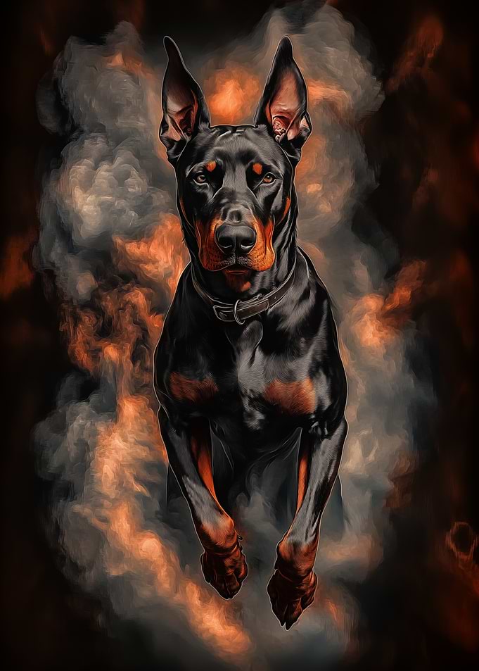 Doberman in Smoke