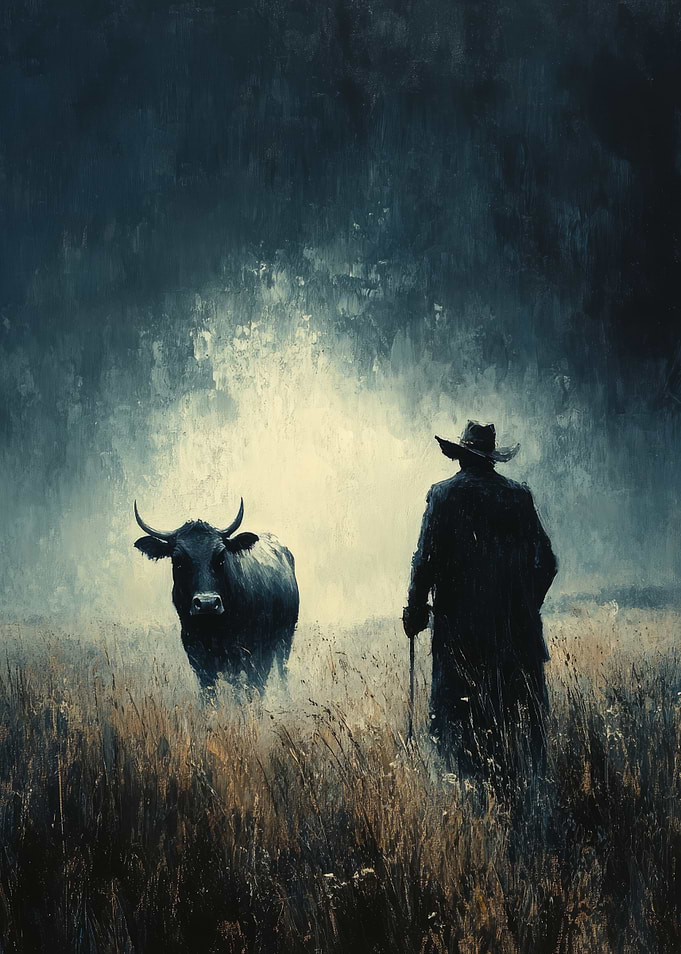 Lone Figure and Bull