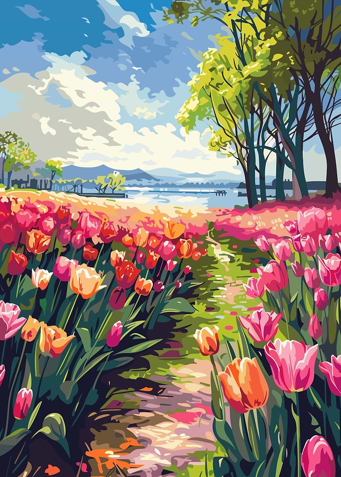Dutch Tulip Field Landscape