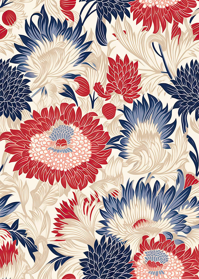 Floral Pattern with Red and Blue Flowers