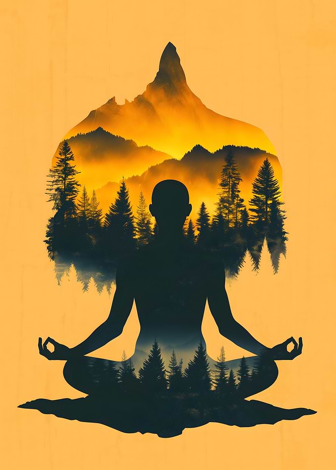 Yoga Silhouette with Mountain Landscape