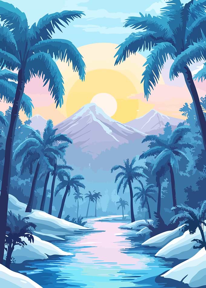 Pastel Blue Calm Desert Oasis Minimalist Art