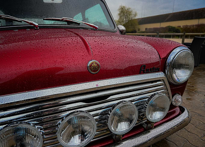 Austin mini with Rain Drops