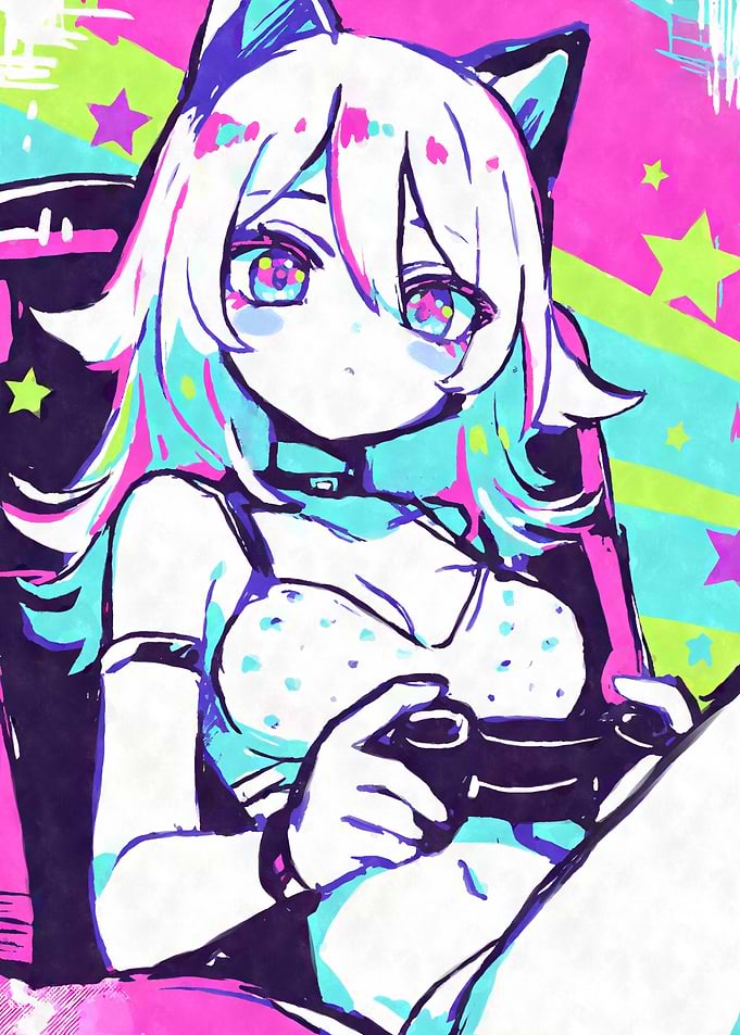 Gamer Girl with Cat Ears Pastel