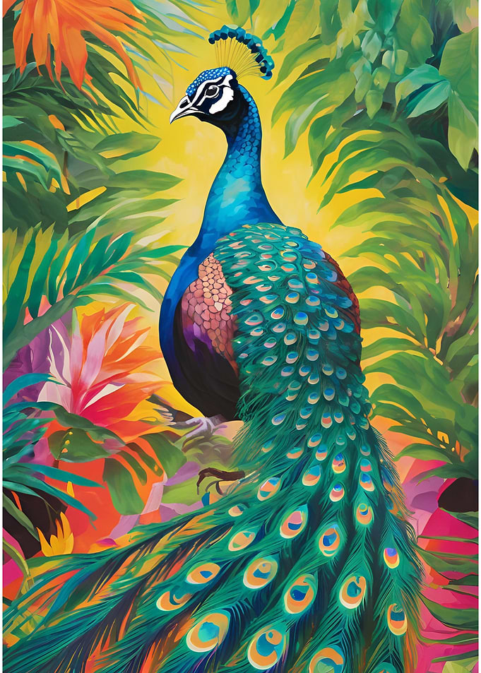 Peacock in Tropical Paradise