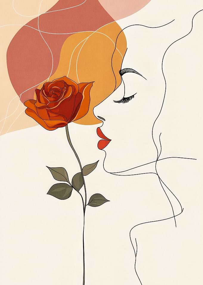 Woman and Rose Line Art
