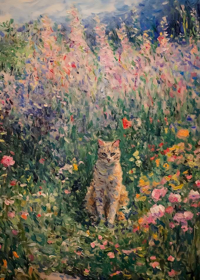 Cat in a Flower Garden
