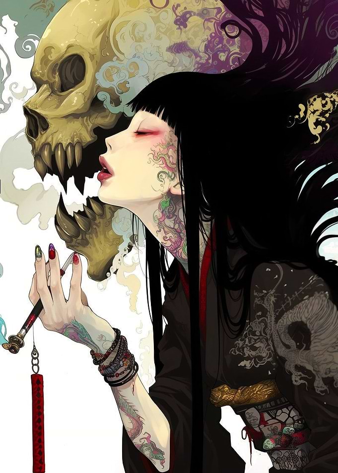 Anime Girl with Skull