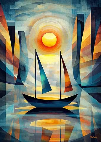 Impression Sunrise - Cubist Minimalist Masterpiece Inspired by Monet