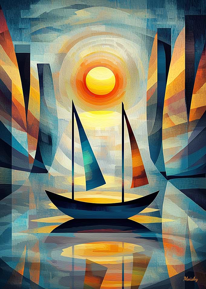 Impression Sunrise - Cubist Minimalist Masterpiece Inspired by Monet