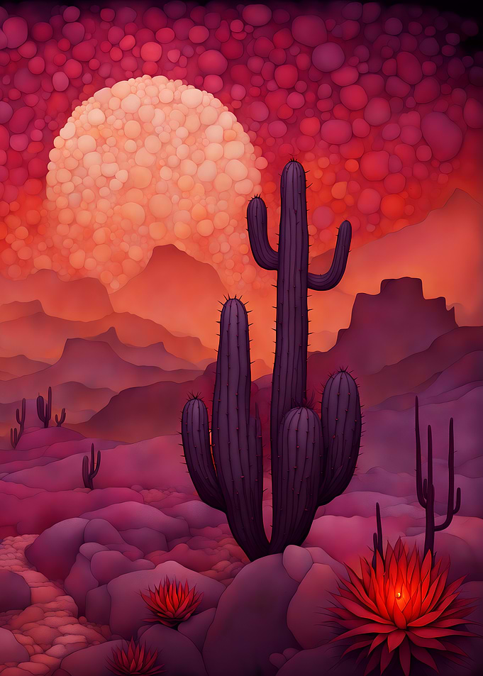 Desert Sunset with Cacti