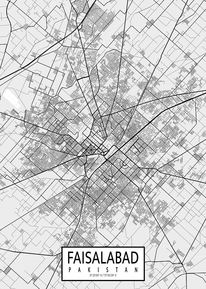 Faisalabad City Map Pakistan Light