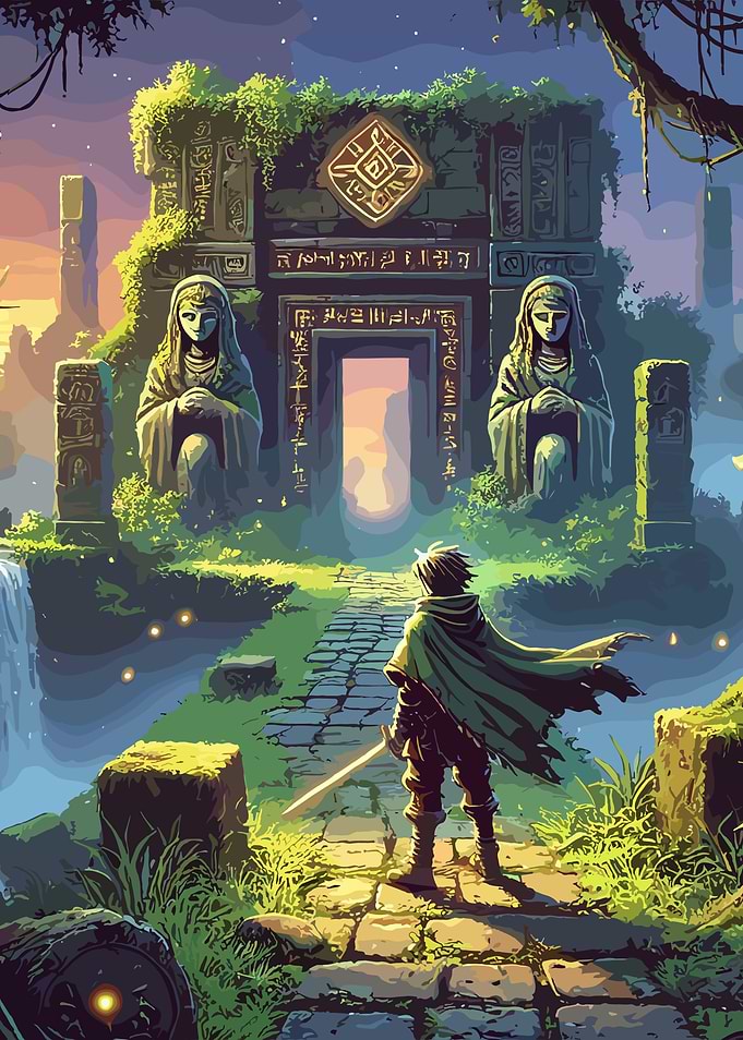 Medieval Fantasy Hero at Ancient Gate