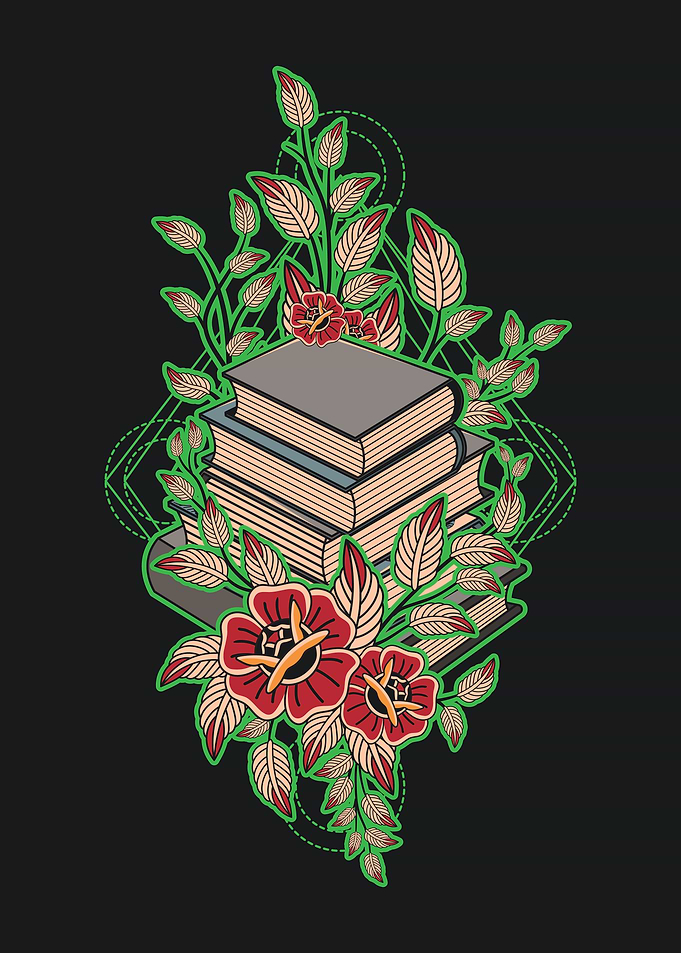Vintage Book & Floral Tattoo